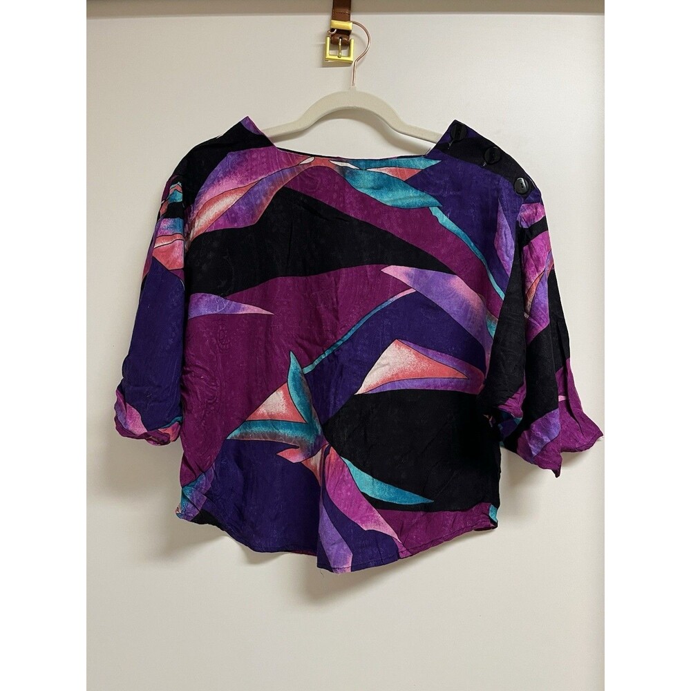 Vintage 1980s Melrose Blouse Size M Multicolor Floral Geometric  Short Sleeve M